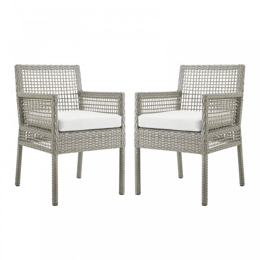 Aura Dining Armchair Outdoor Patio Wicker Rattan Set of 2, Gray White