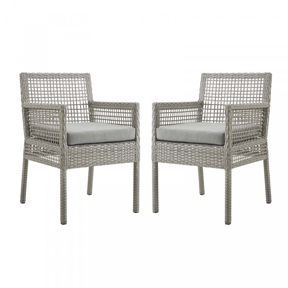 Aura Dining Armchair Outdoor Patio Wicker Rattan Set of 2, Gray Gray