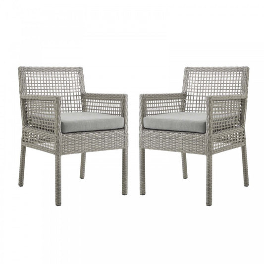 Aura Dining Armchair Outdoor Patio Wicker Rattan Set of 2, Gray Gray