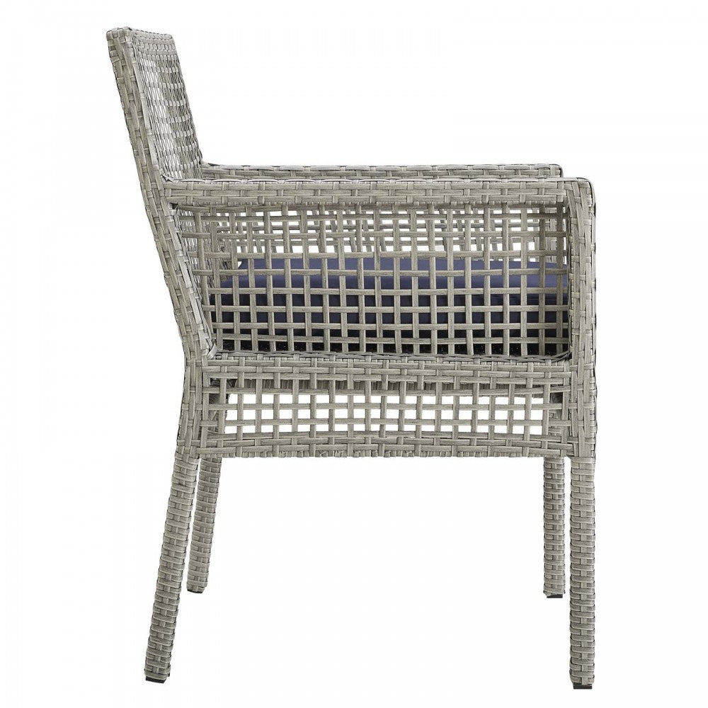 Aura Dining Armchair Outdoor Patio Wicker Rattan Set of 4, Gray Navy
