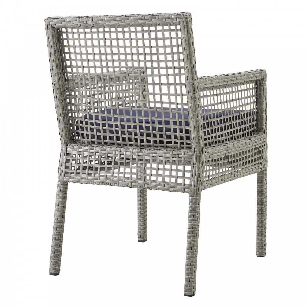 Aura Dining Armchair Outdoor Patio Wicker Rattan Set of 4, Gray Navy
