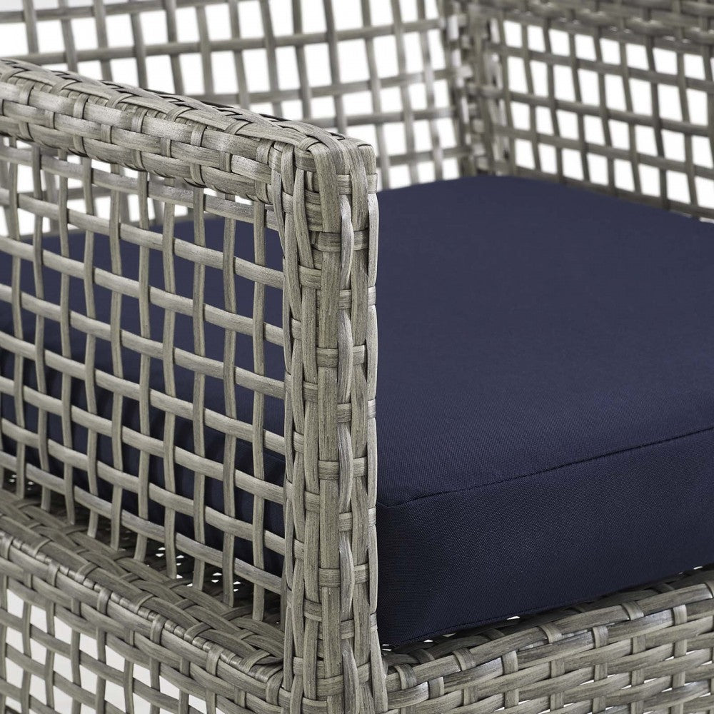 Aura Dining Armchair Outdoor Patio Wicker Rattan Set of 4, Gray Navy