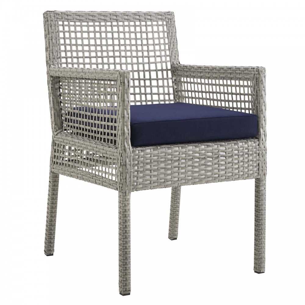 Aura Dining Armchair Outdoor Patio Wicker Rattan Set of 4, Gray Navy