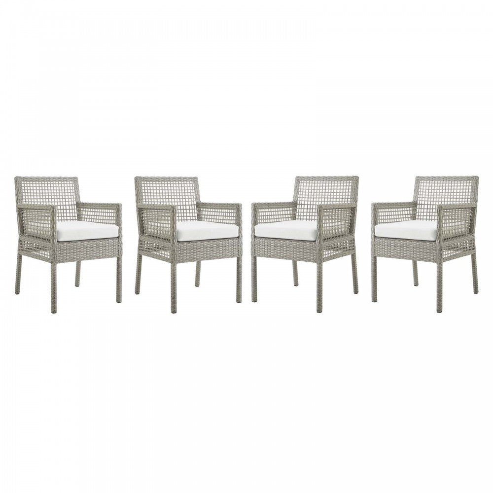 Aura Dining Armchair Outdoor Patio Wicker Rattan Set of 4, Gray White