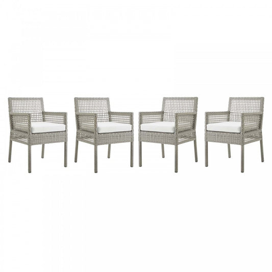 Aura Dining Armchair Outdoor Patio Wicker Rattan Set of 4, Gray White