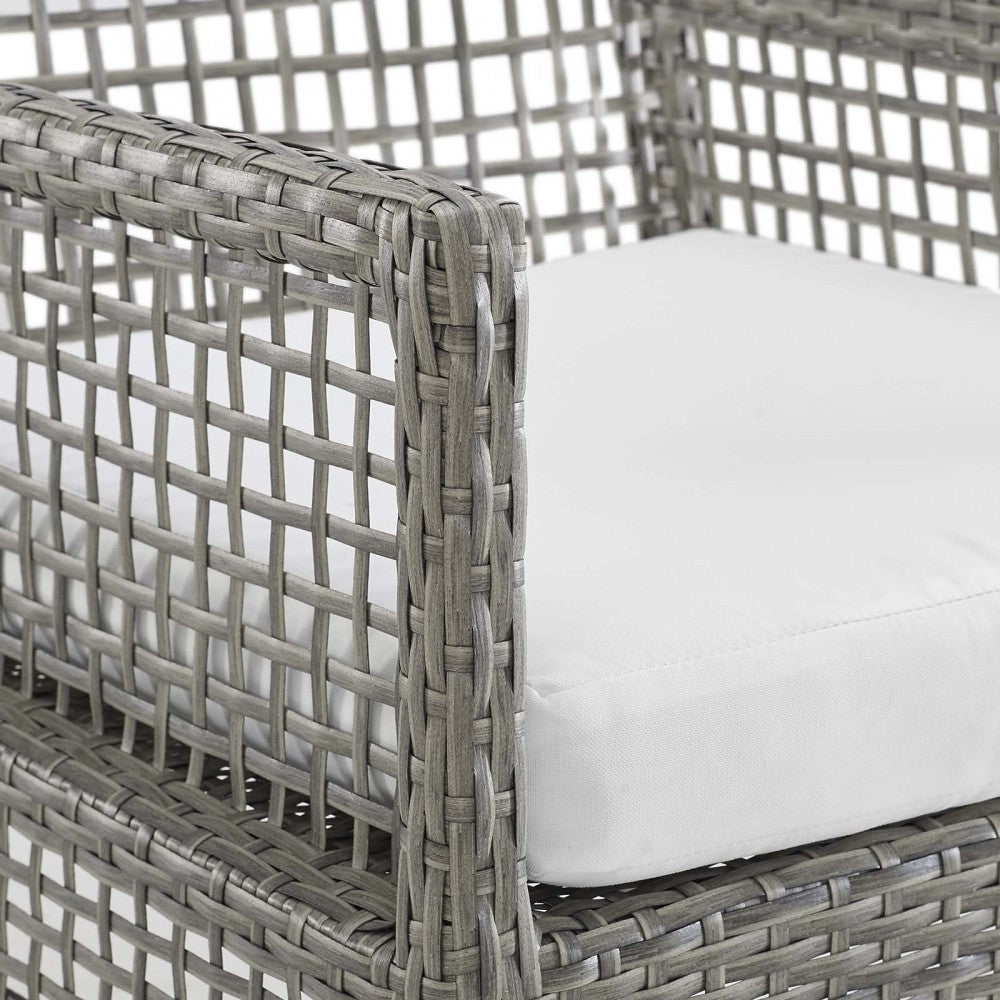 Aura Dining Armchair Outdoor Patio Wicker Rattan Set of 4, Gray White