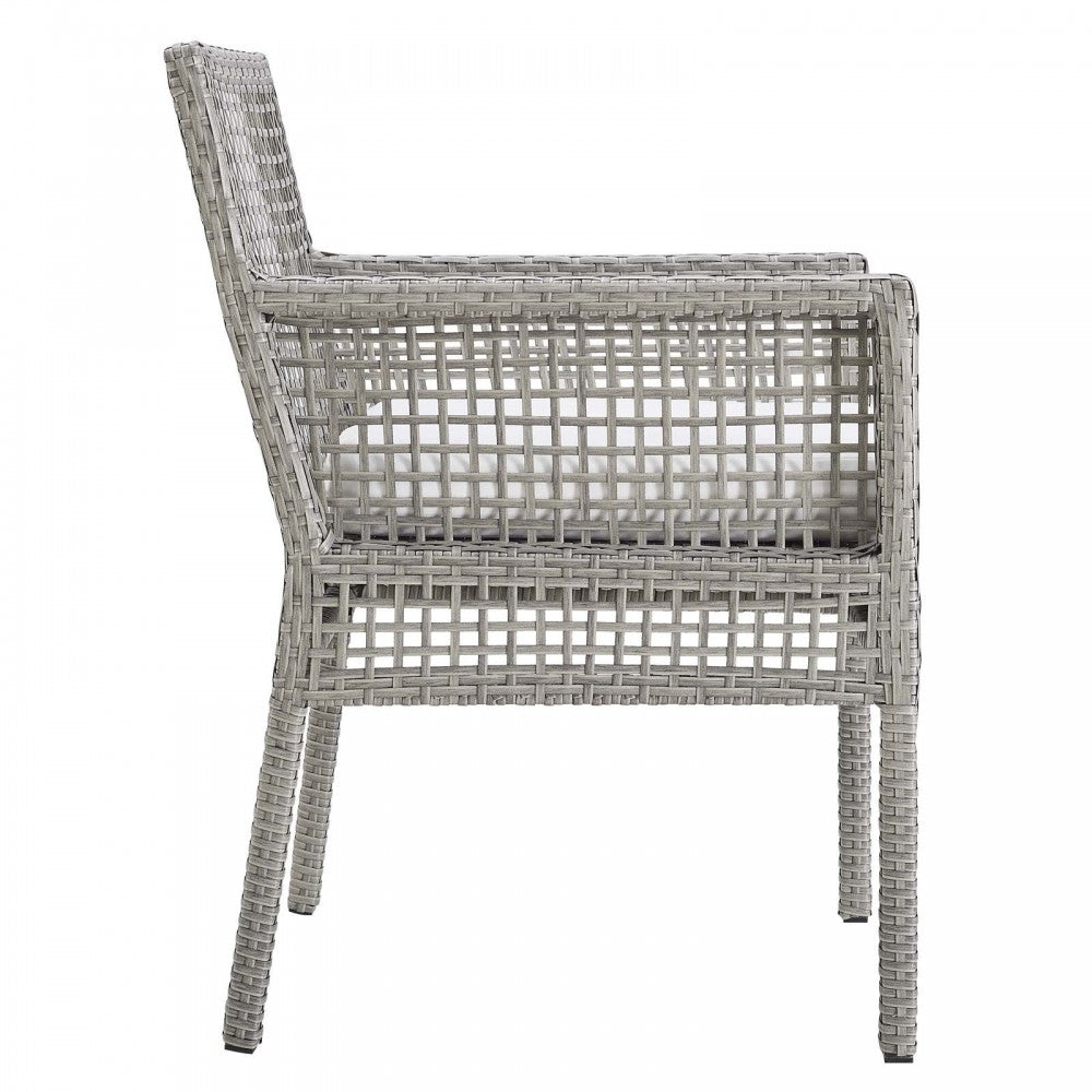 Aura Dining Armchair Outdoor Patio Wicker Rattan Set of 4, Gray White