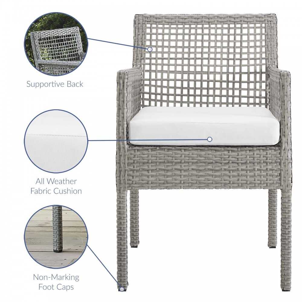 Aura Dining Armchair Outdoor Patio Wicker Rattan Set of 4, Gray White