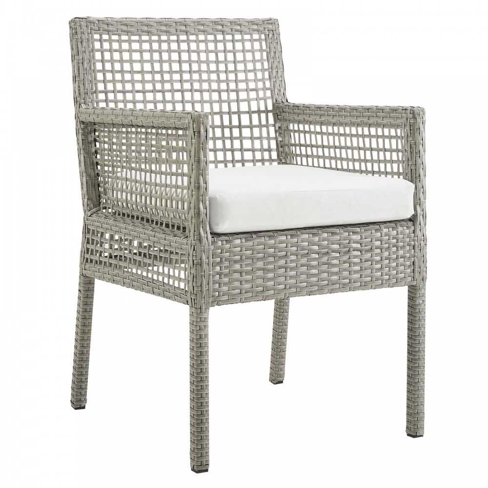 Aura Dining Armchair Outdoor Patio Wicker Rattan Set of 4, Gray White