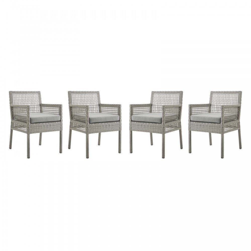 Aura Dining Armchair Outdoor Patio Wicker Rattan Set of 4, Gray Gray