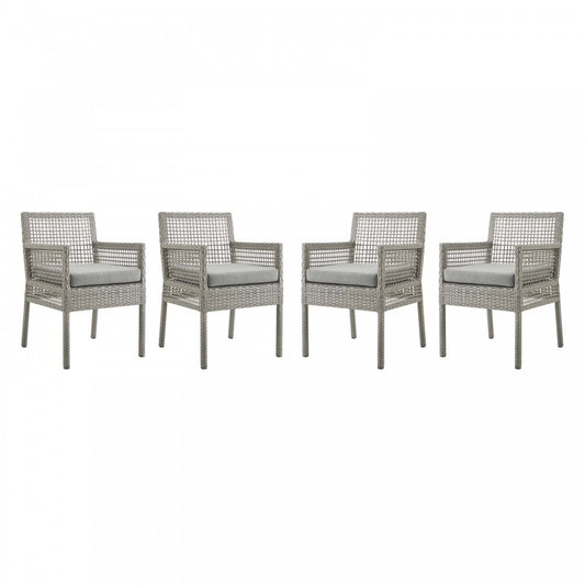 Aura Dining Armchair Outdoor Patio Wicker Rattan Set of 4, Gray Gray