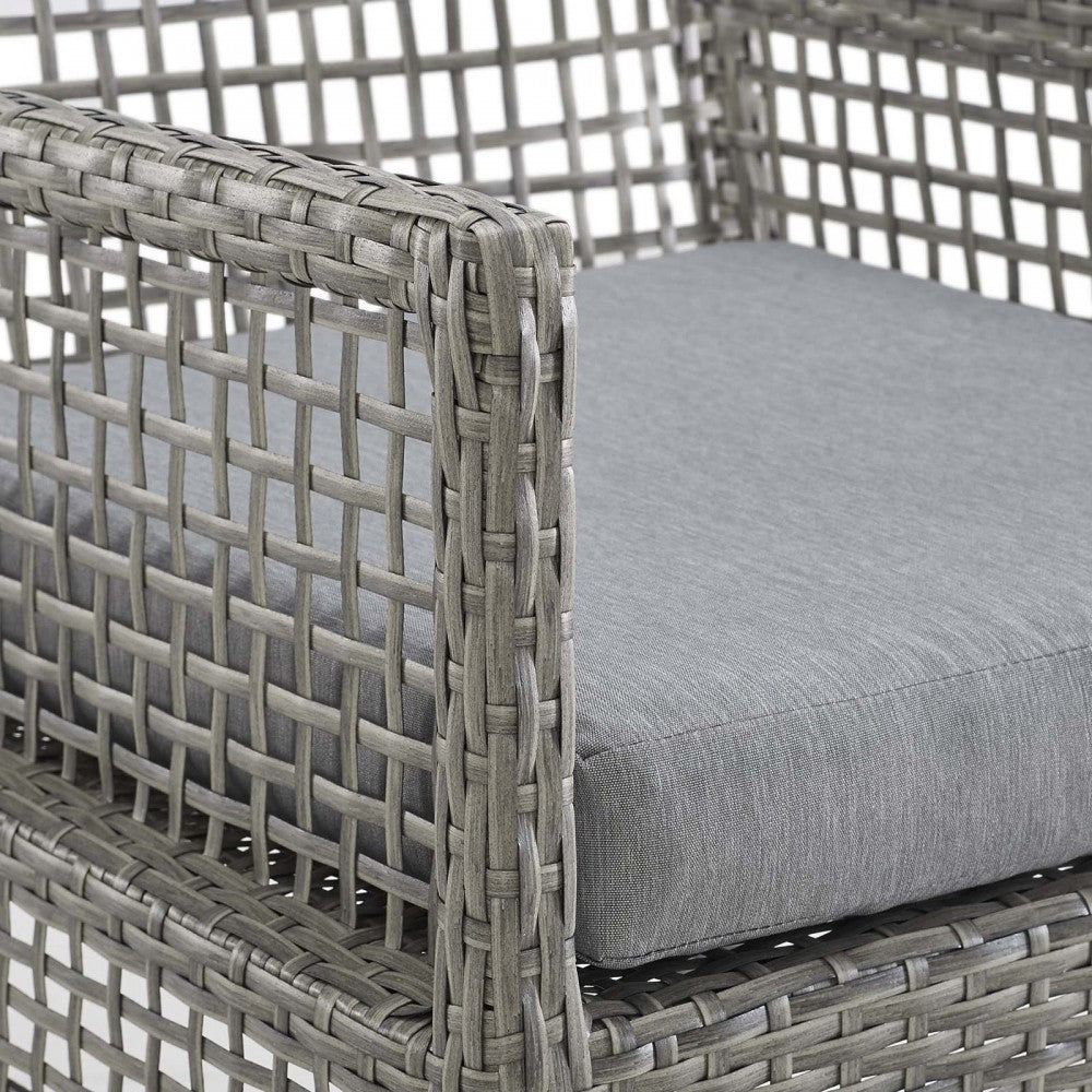 Aura Dining Armchair Outdoor Patio Wicker Rattan Set of 4, Gray Gray