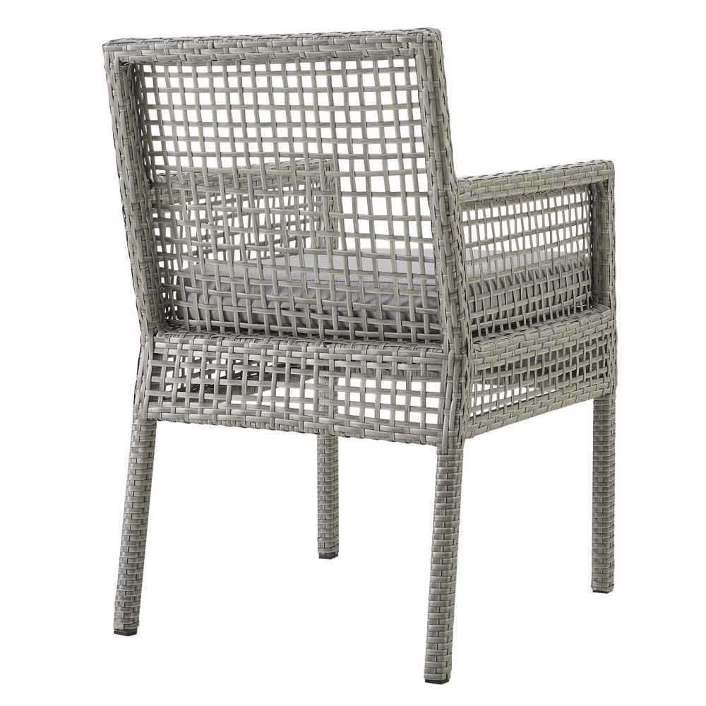 Aura Dining Armchair Outdoor Patio Wicker Rattan Set of 4, Gray Gray