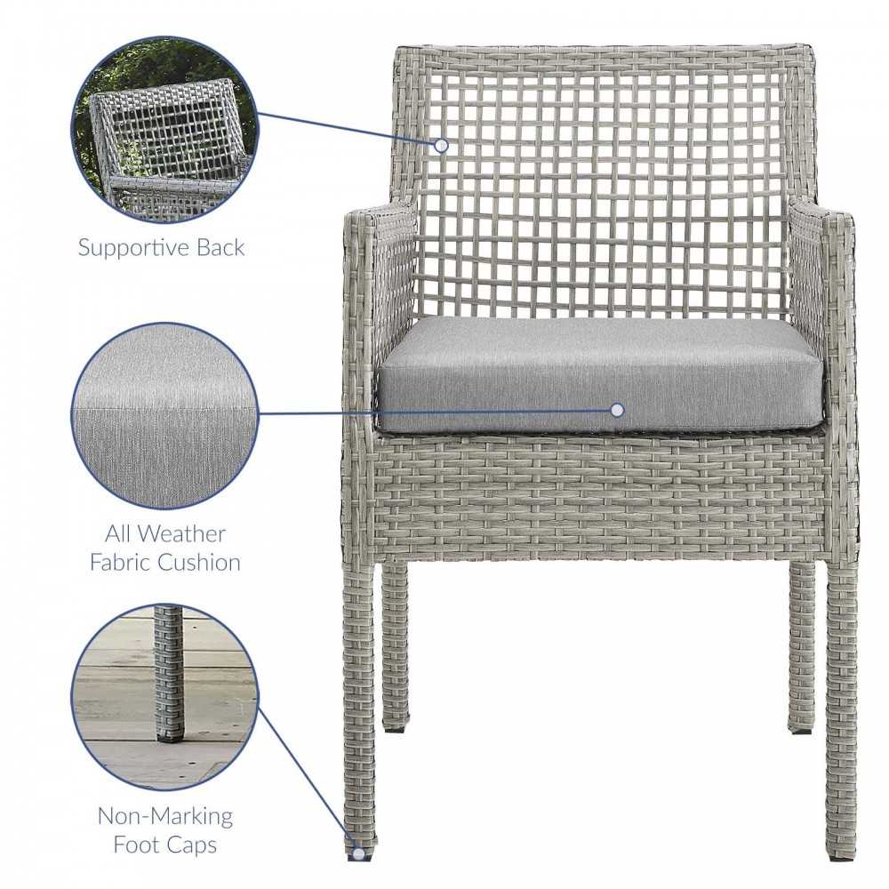 Aura Dining Armchair Outdoor Patio Wicker Rattan Set of 4, Gray Gray