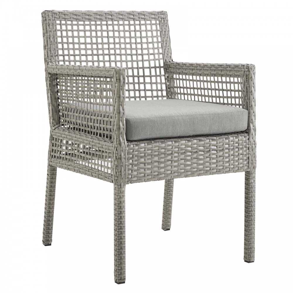 Aura Dining Armchair Outdoor Patio Wicker Rattan Set of 4, Gray Gray