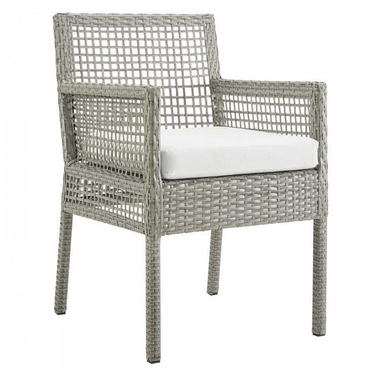 Aura Outdoor Patio Wicker Rattan Dining Armchair, Gold, EEI-2920-GRY-WHI