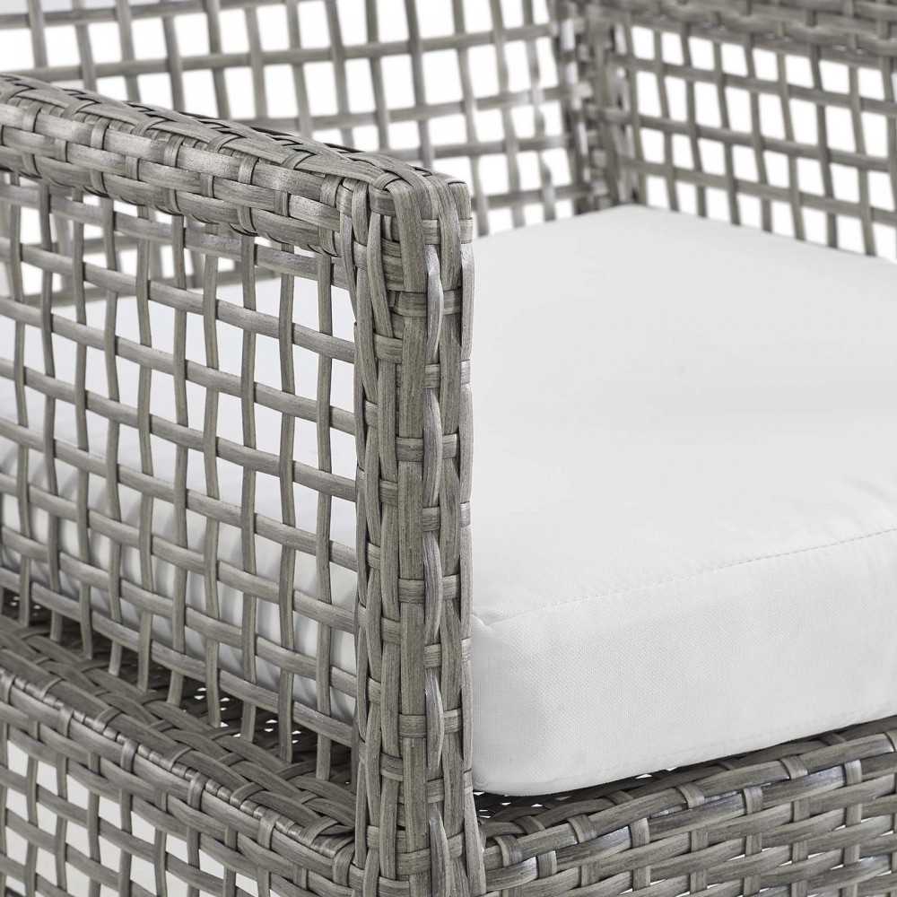 Aura Outdoor Patio Wicker Rattan Dining Armchair, Gold, EEI-2920-GRY-WHI