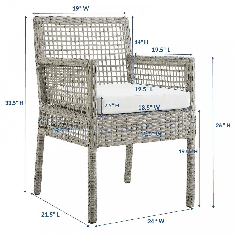 Aura Outdoor Patio Wicker Rattan Dining Armchair, Gold, EEI-2920-GRY-WHI