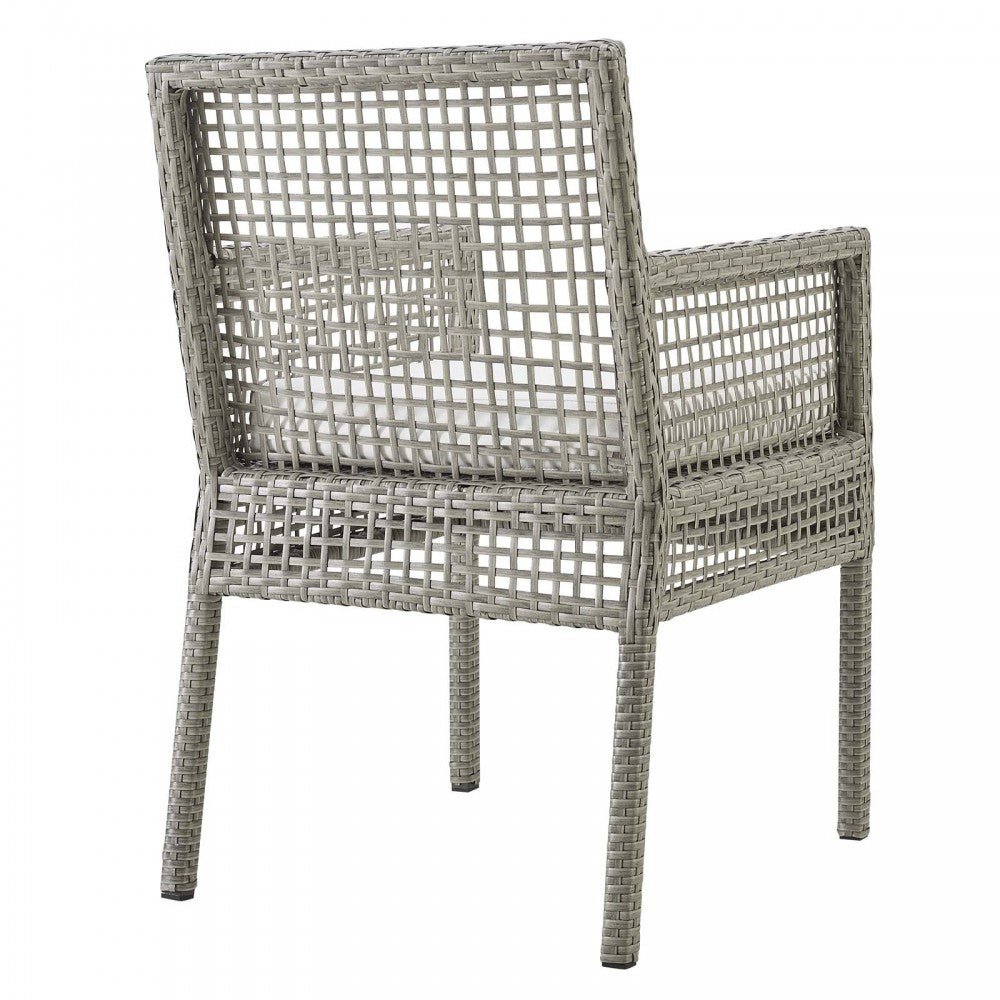 Aura Outdoor Patio Wicker Rattan Dining Armchair, Gold, EEI-2920-GRY-WHI