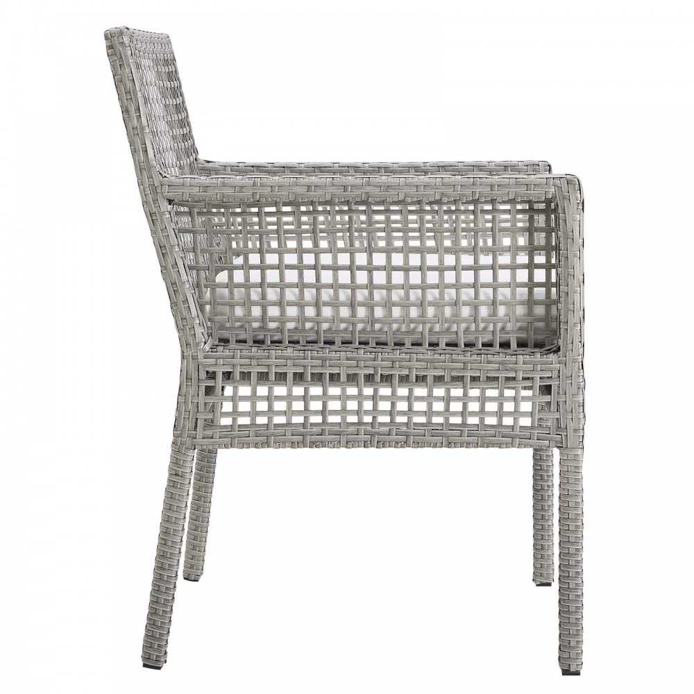 Aura Outdoor Patio Wicker Rattan Dining Armchair, Gold, EEI-2920-GRY-WHI