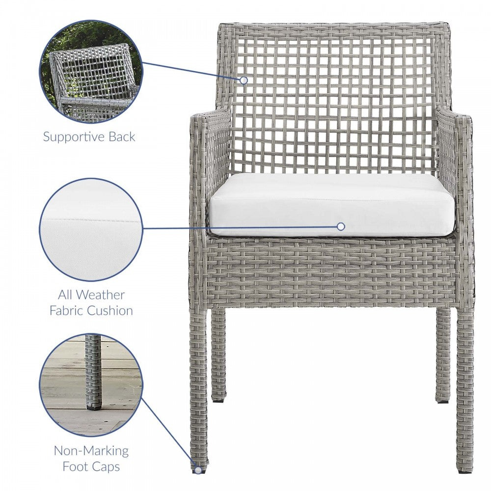 Aura Outdoor Patio Wicker Rattan Dining Armchair, Gold, EEI-2920-GRY-WHI