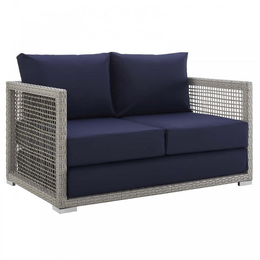 Aura Outdoor Patio Wicker Rattan Loveseat, Gold, EEI-2924-GRY-NAV