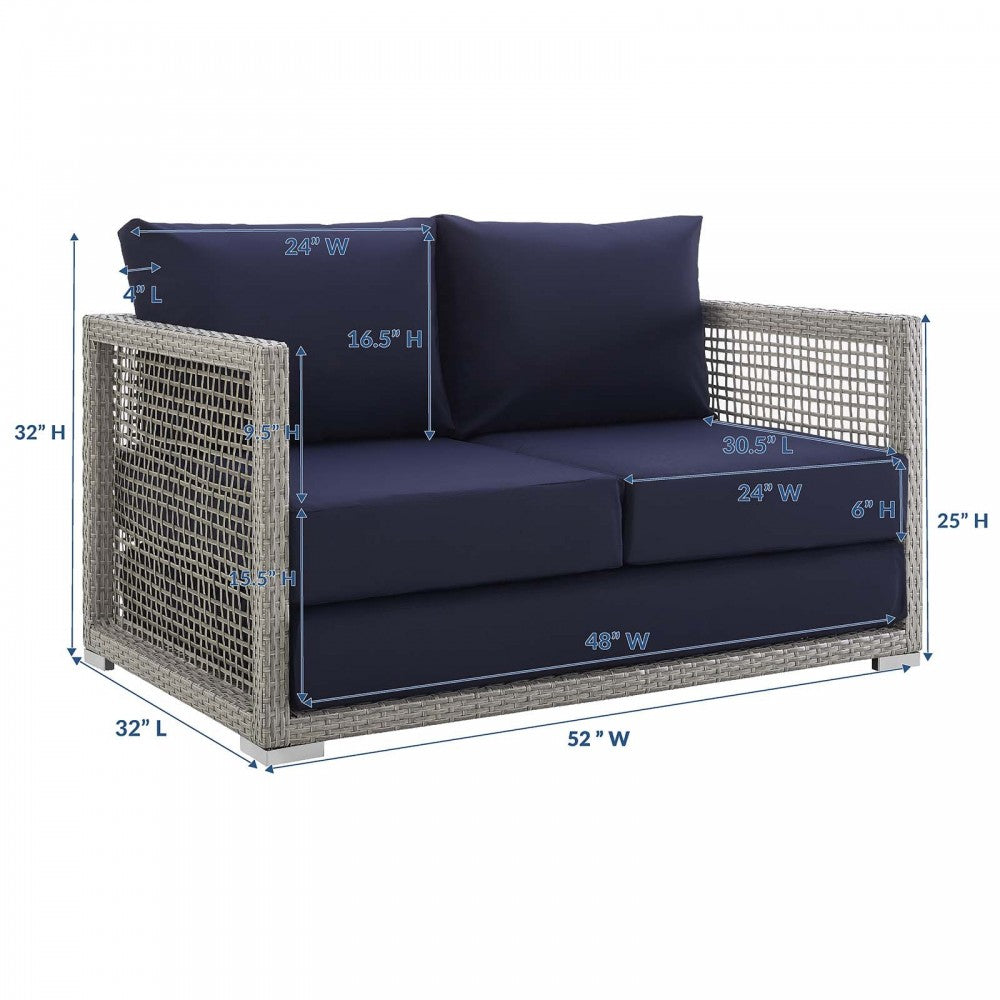 Aura Outdoor Patio Wicker Rattan Loveseat, Gold, EEI-2924-GRY-NAV