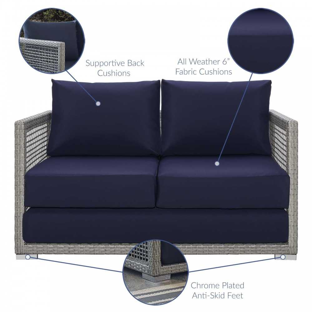Aura Outdoor Patio Wicker Rattan Loveseat, Gold, EEI-2924-GRY-NAV