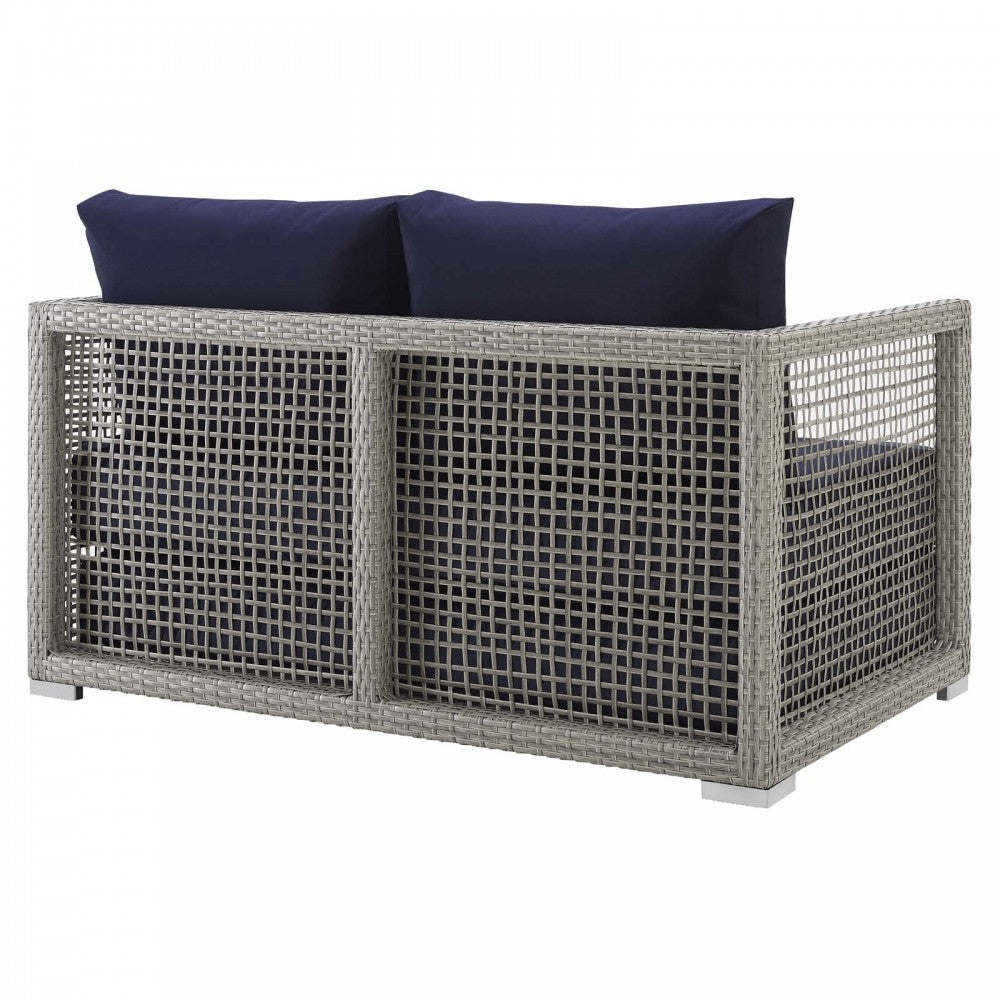 Aura Outdoor Patio Wicker Rattan Loveseat, Gold, EEI-2924-GRY-NAV