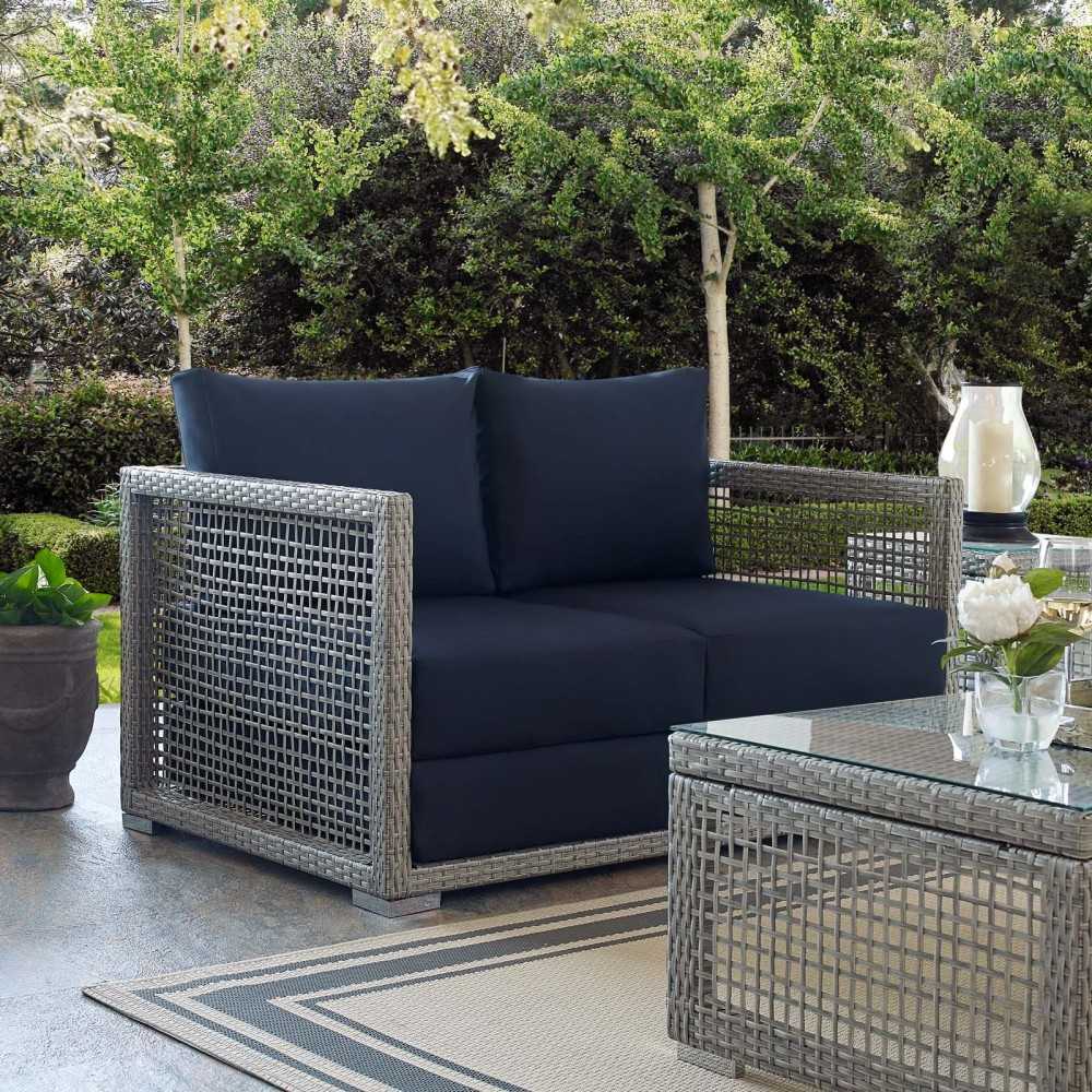 Aura Outdoor Patio Wicker Rattan Loveseat, Gold, EEI-2924-GRY-NAV