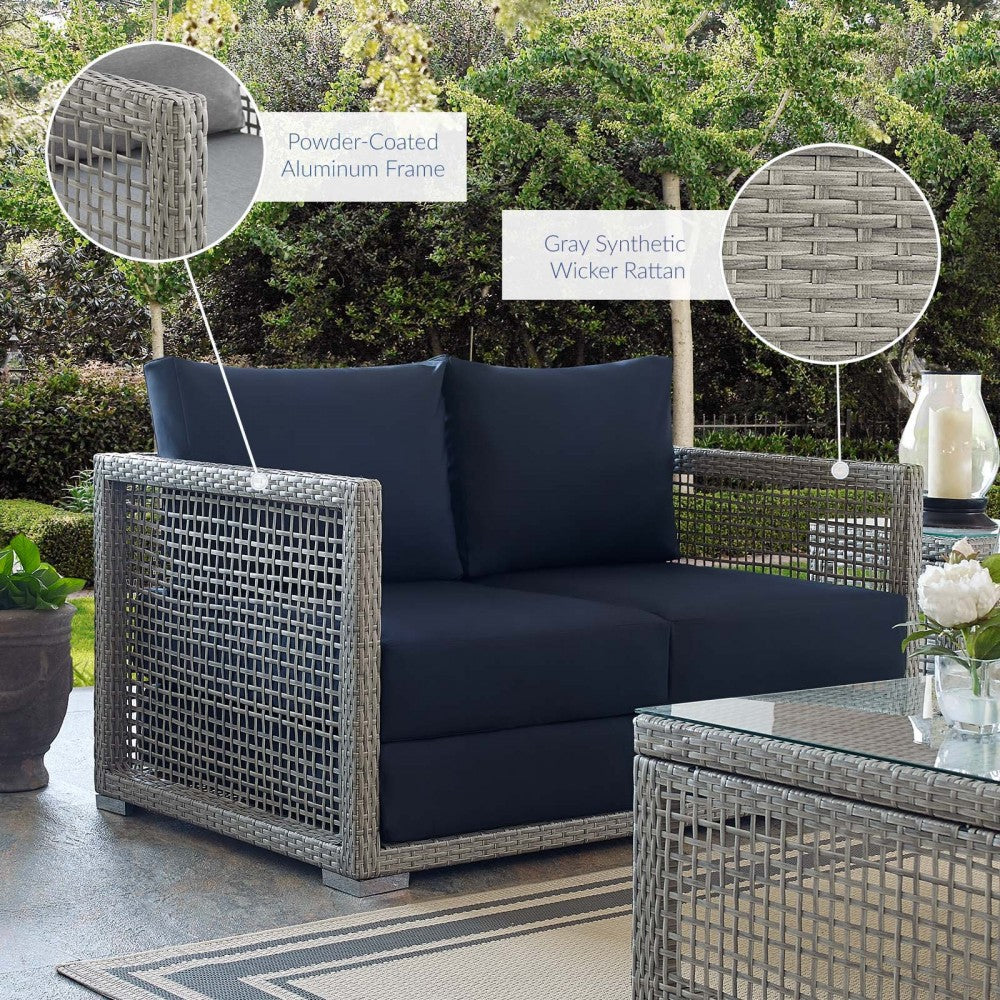 Aura Outdoor Patio Wicker Rattan Loveseat, Gold, EEI-2924-GRY-NAV