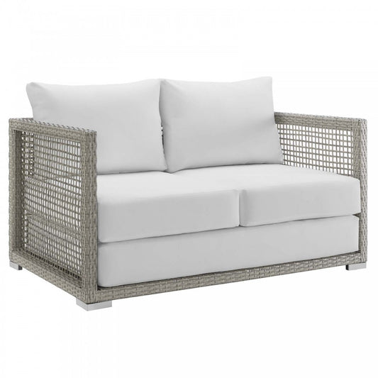 Aura Outdoor Patio Wicker Rattan Loveseat, Gold, EEI-2924-GRY-WHI