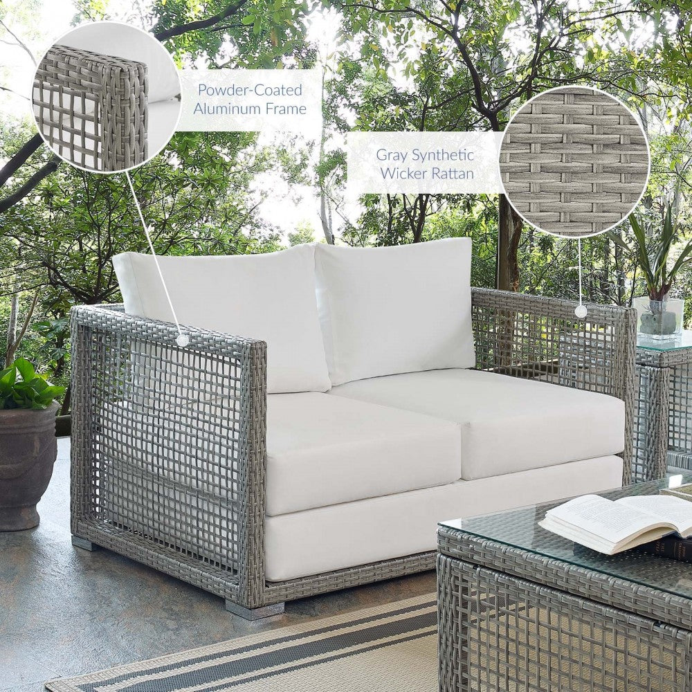 Aura Outdoor Patio Wicker Rattan Loveseat, Gold, EEI-2924-GRY-WHI