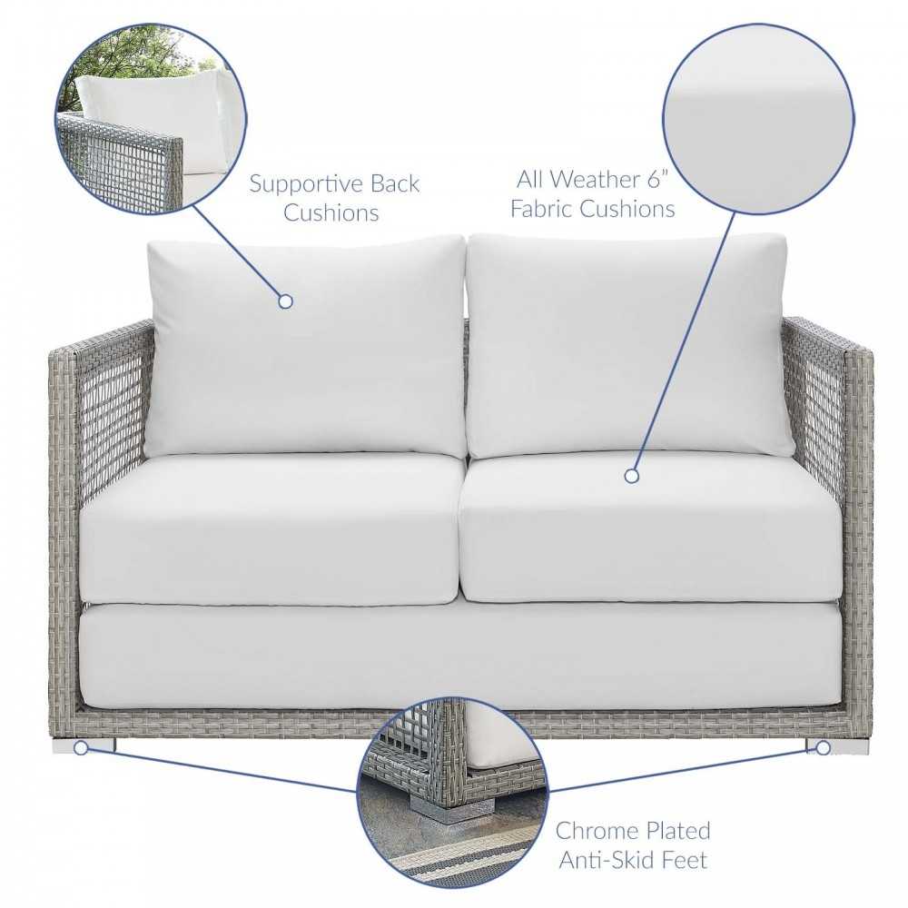 Aura Outdoor Patio Wicker Rattan Loveseat, Gold, EEI-2924-GRY-WHI