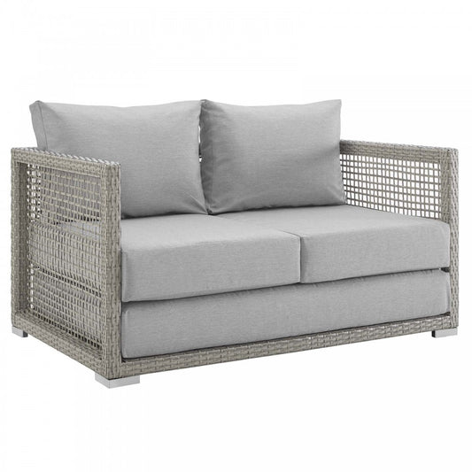Aura Outdoor Patio Wicker Rattan Loveseat, Gray