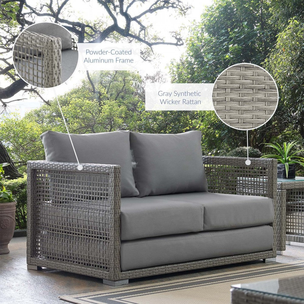 Aura Outdoor Patio Wicker Rattan Loveseat, Gray