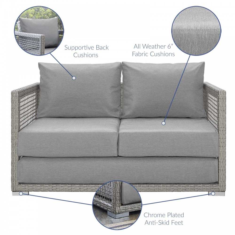 Aura Outdoor Patio Wicker Rattan Loveseat, Gray