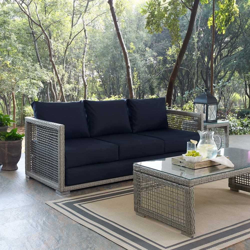 Aura Outdoor Patio Wicker Rattan Sofa, Gold, EEI-2923-GRY-NAV