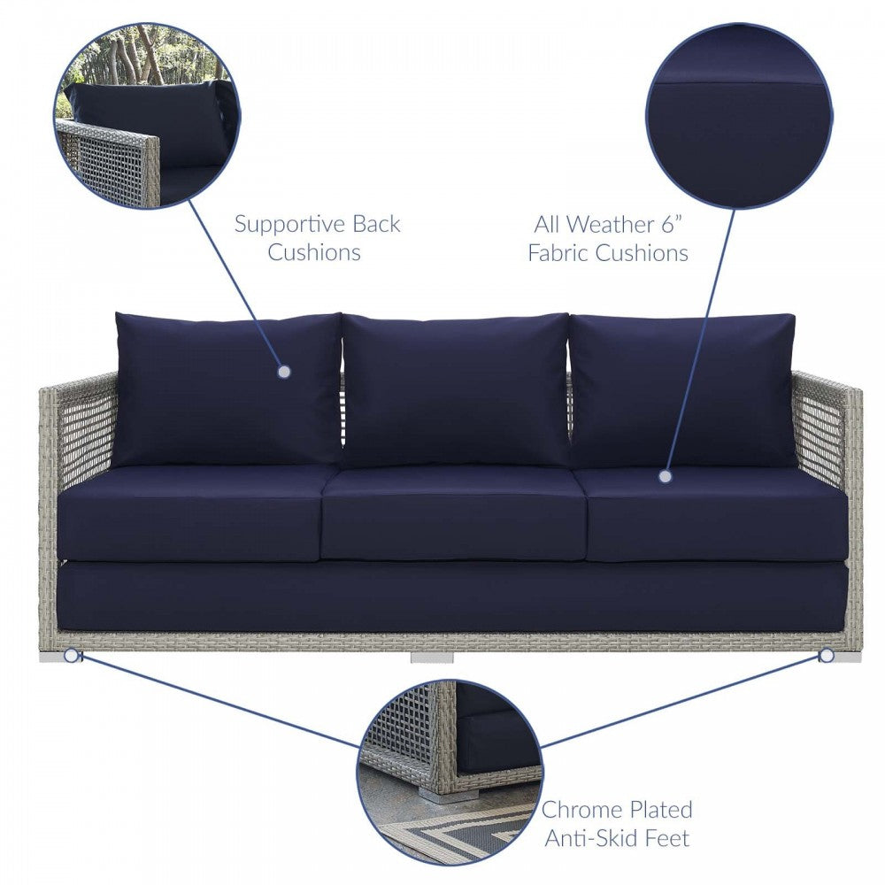 Aura Outdoor Patio Wicker Rattan Sofa, Gold, EEI-2923-GRY-NAV