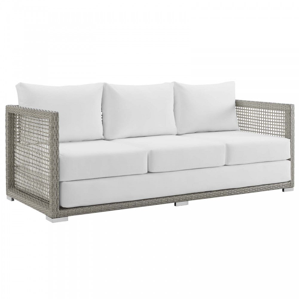 Aura Outdoor Patio Wicker Rattan Sofa, Gold, EEI-2923-GRY-WHI