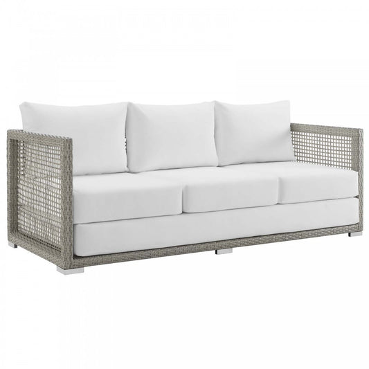 Aura Outdoor Patio Wicker Rattan Sofa, Gold, EEI-2923-GRY-WHI