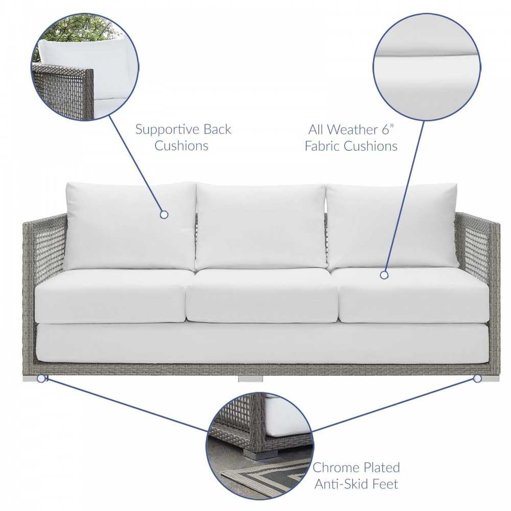 Aura Outdoor Patio Wicker Rattan Sofa, Gold, EEI-2923-GRY-WHI
