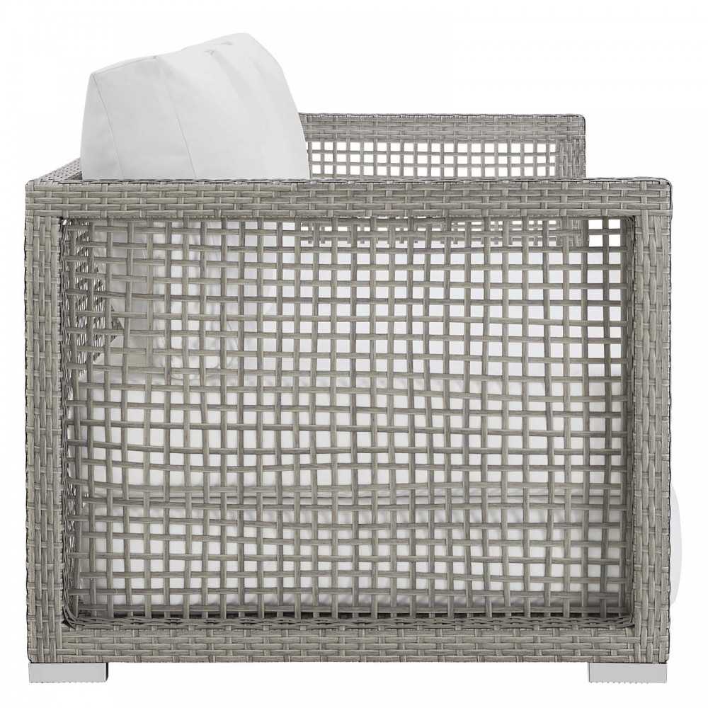 Aura Outdoor Patio Wicker Rattan Sofa, Gold, EEI-2923-GRY-WHI