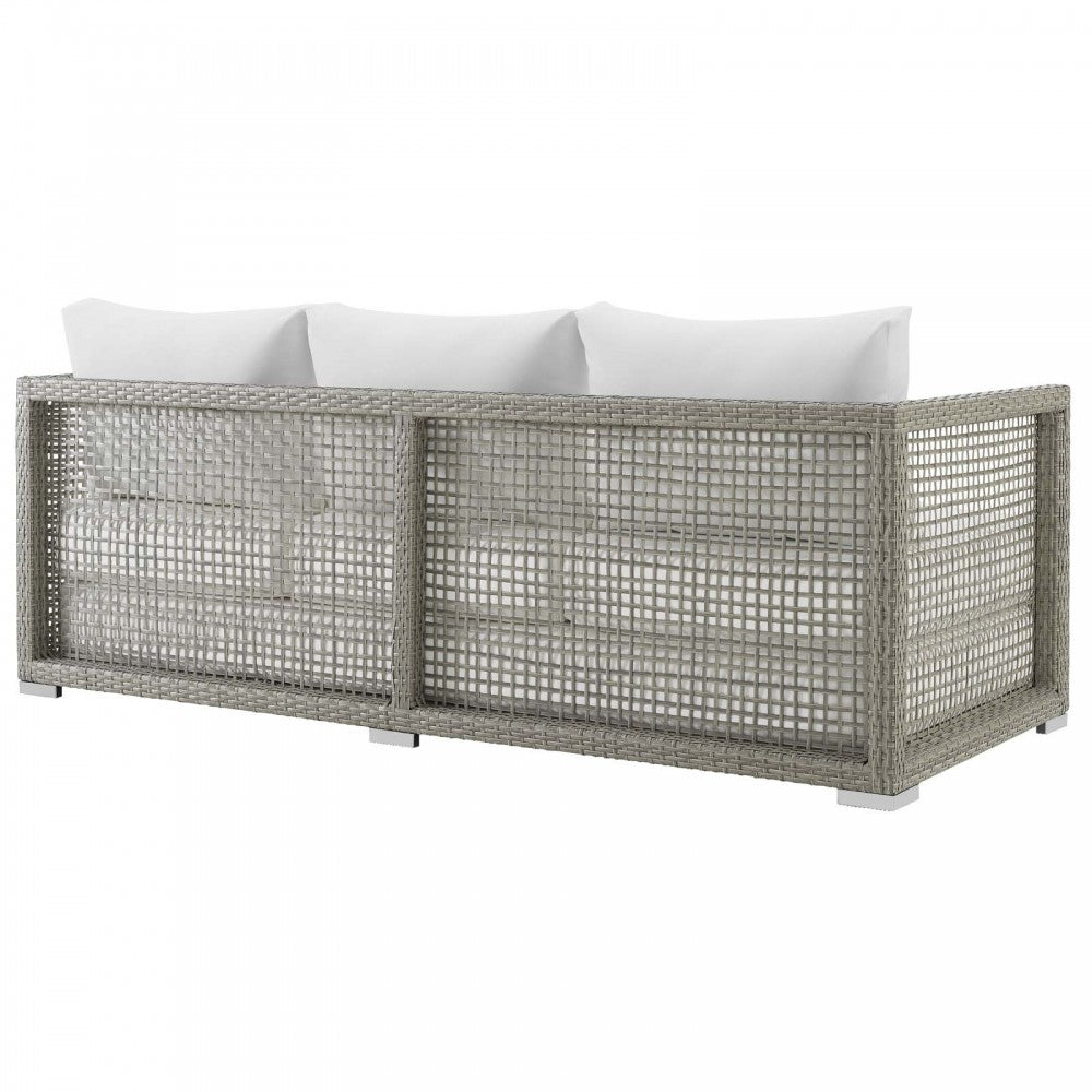 Aura Outdoor Patio Wicker Rattan Sofa, Gold, EEI-2923-GRY-WHI