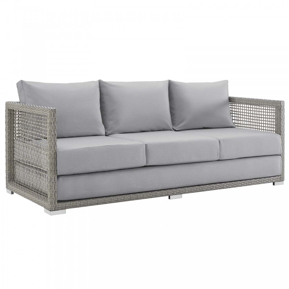 Aura Outdoor Patio Wicker Rattan Sofa, Clear