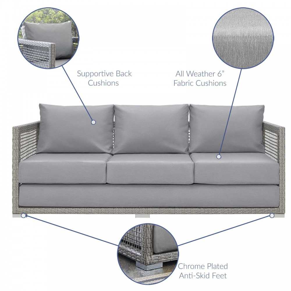 Aura Outdoor Patio Wicker Rattan Sofa, Clear