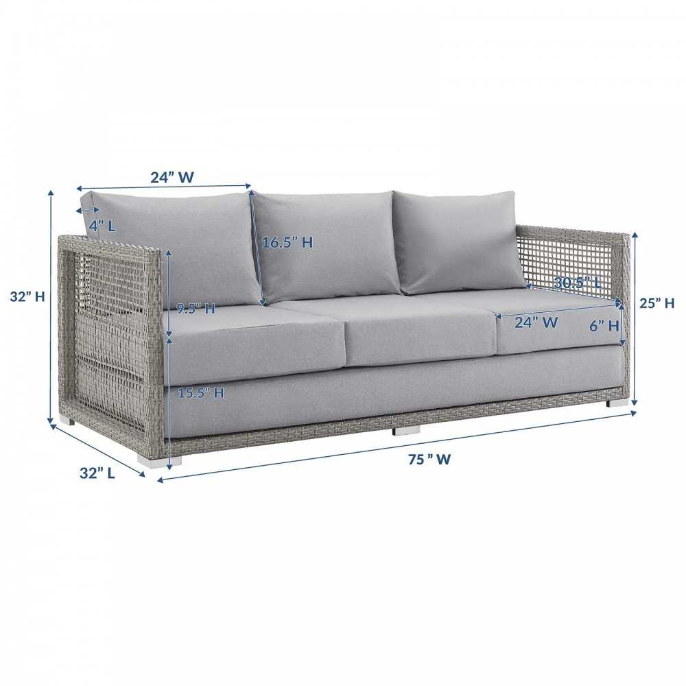 Aura Outdoor Patio Wicker Rattan Sofa, Clear