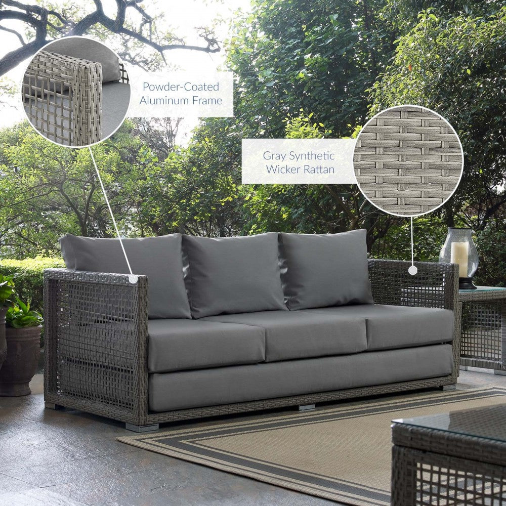 Aura Outdoor Patio Wicker Rattan Sofa, Clear