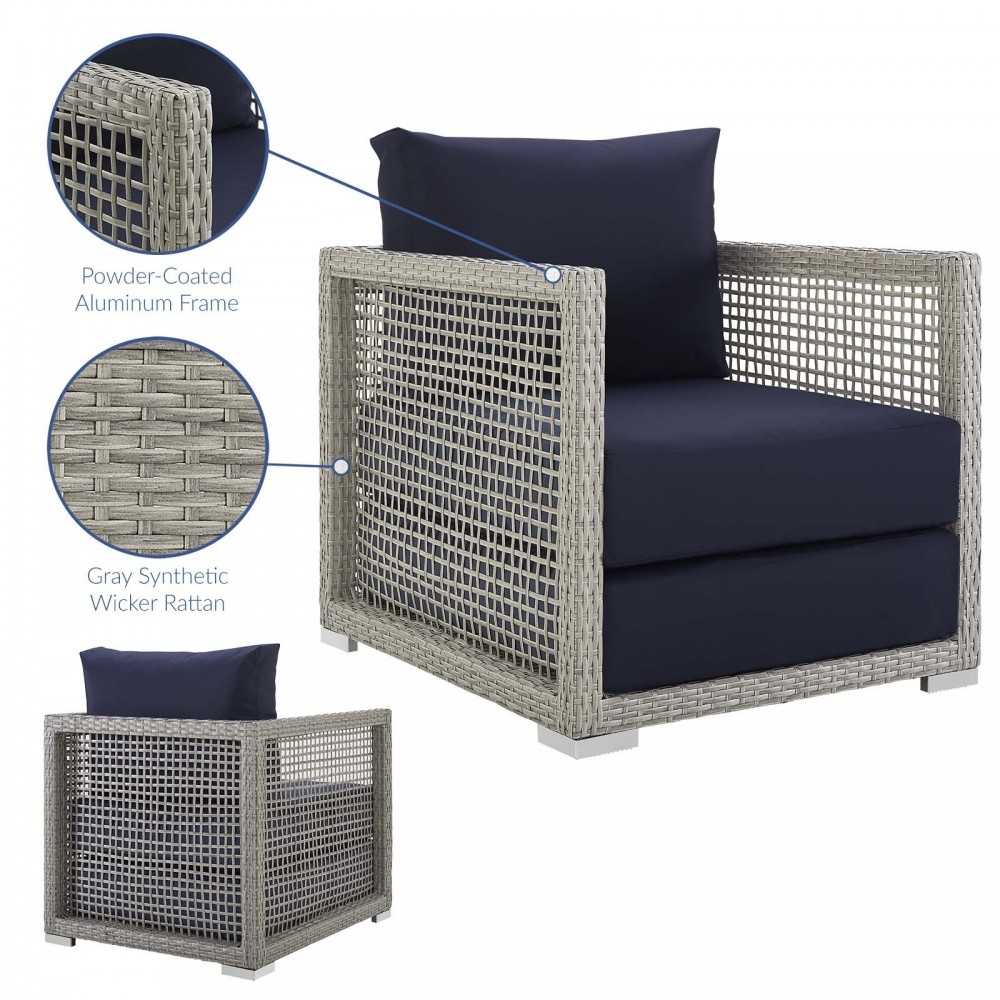Aura Rattan Outdoor Patio Armchair, Black, EEI-2918-GRY-NAV
