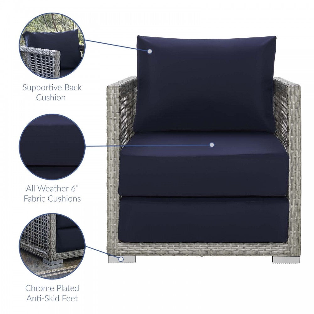 Aura Rattan Outdoor Patio Armchair, Black, EEI-2918-GRY-NAV